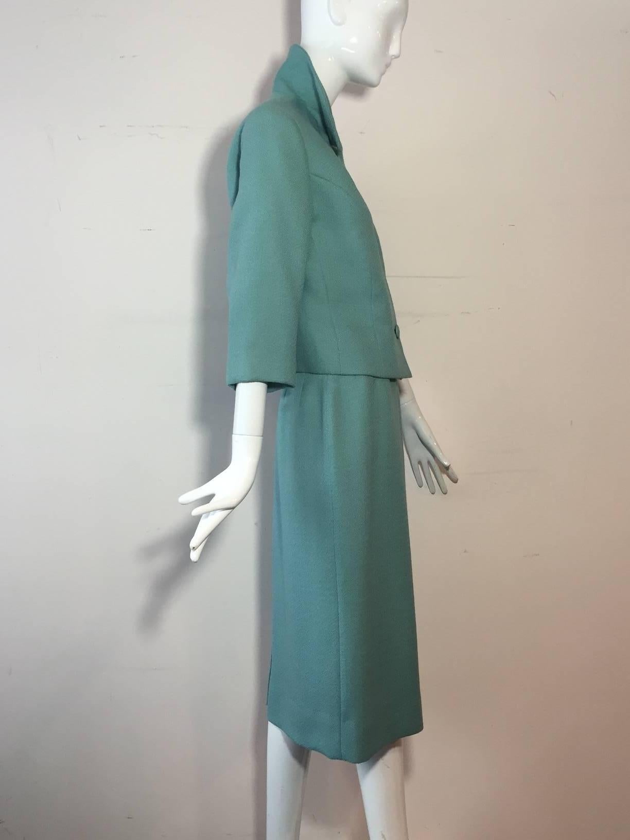 1950s Jean Lanvin - Castillo Turquoise Wool Skirt Suit  In Excellent Condition In Gresham, OR