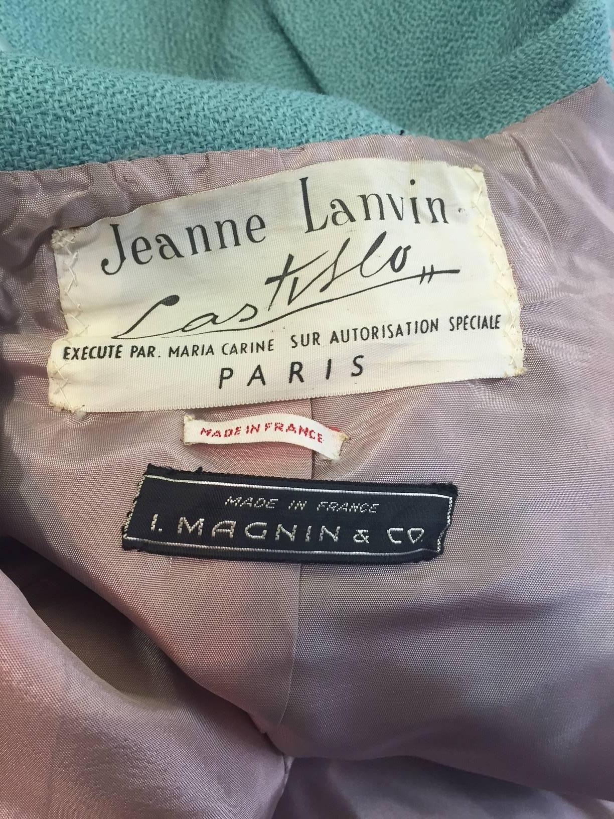 1950s Jean Lanvin - Castillo Turquoise Wool Skirt Suit  1