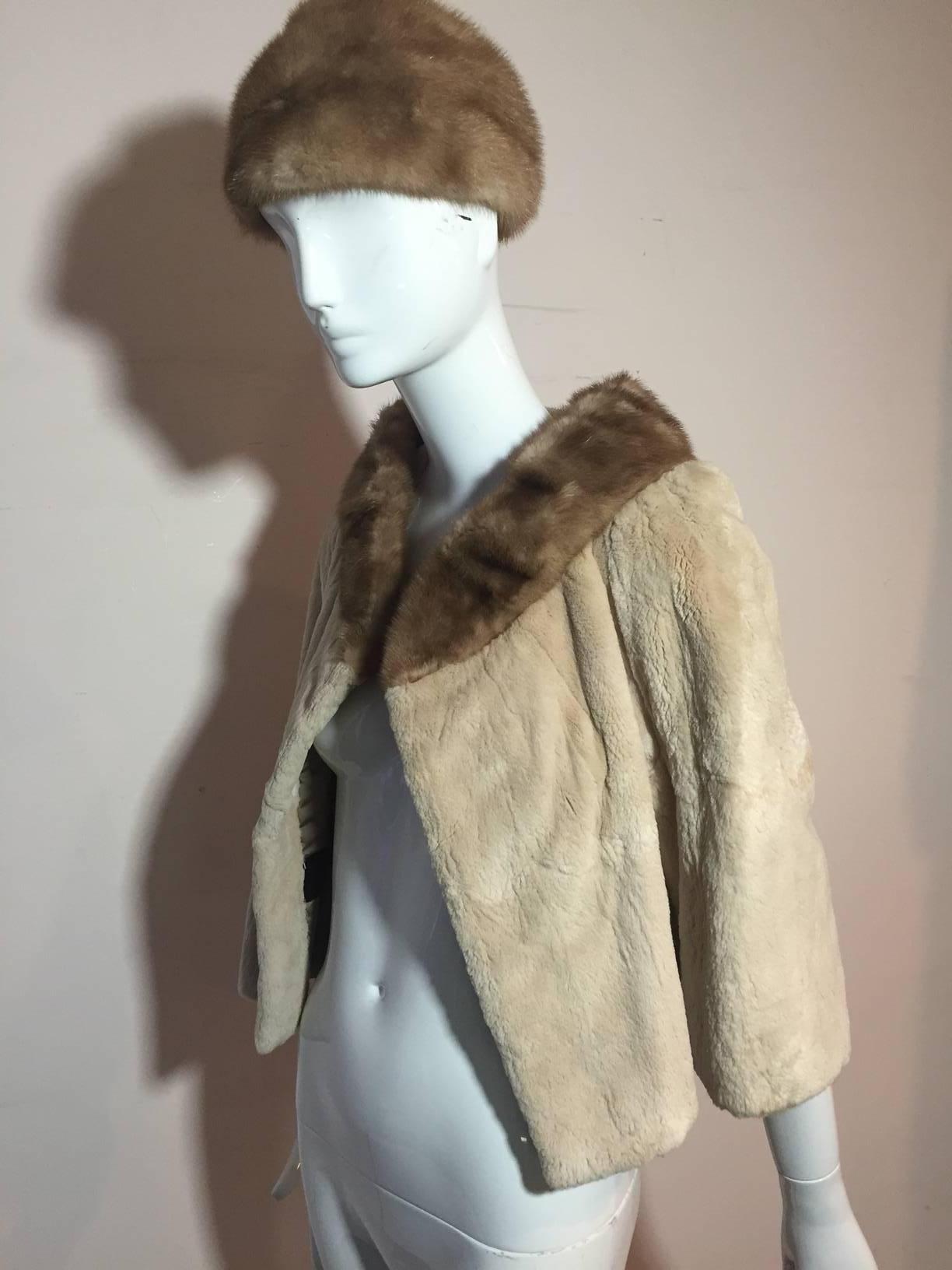 1950s Sheared Beaver Fur Jacket with Mink Collar and Hat In Excellent Condition In Gresham, OR