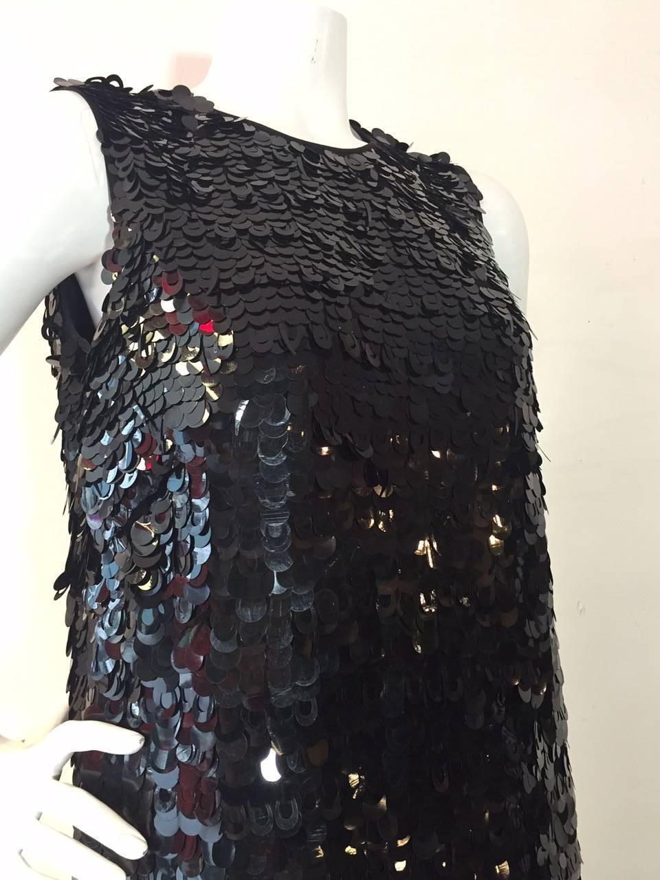 Norman Ambrose Black Paillette Cocktail Shift Dress w/ Fox Trimmed Hem 1