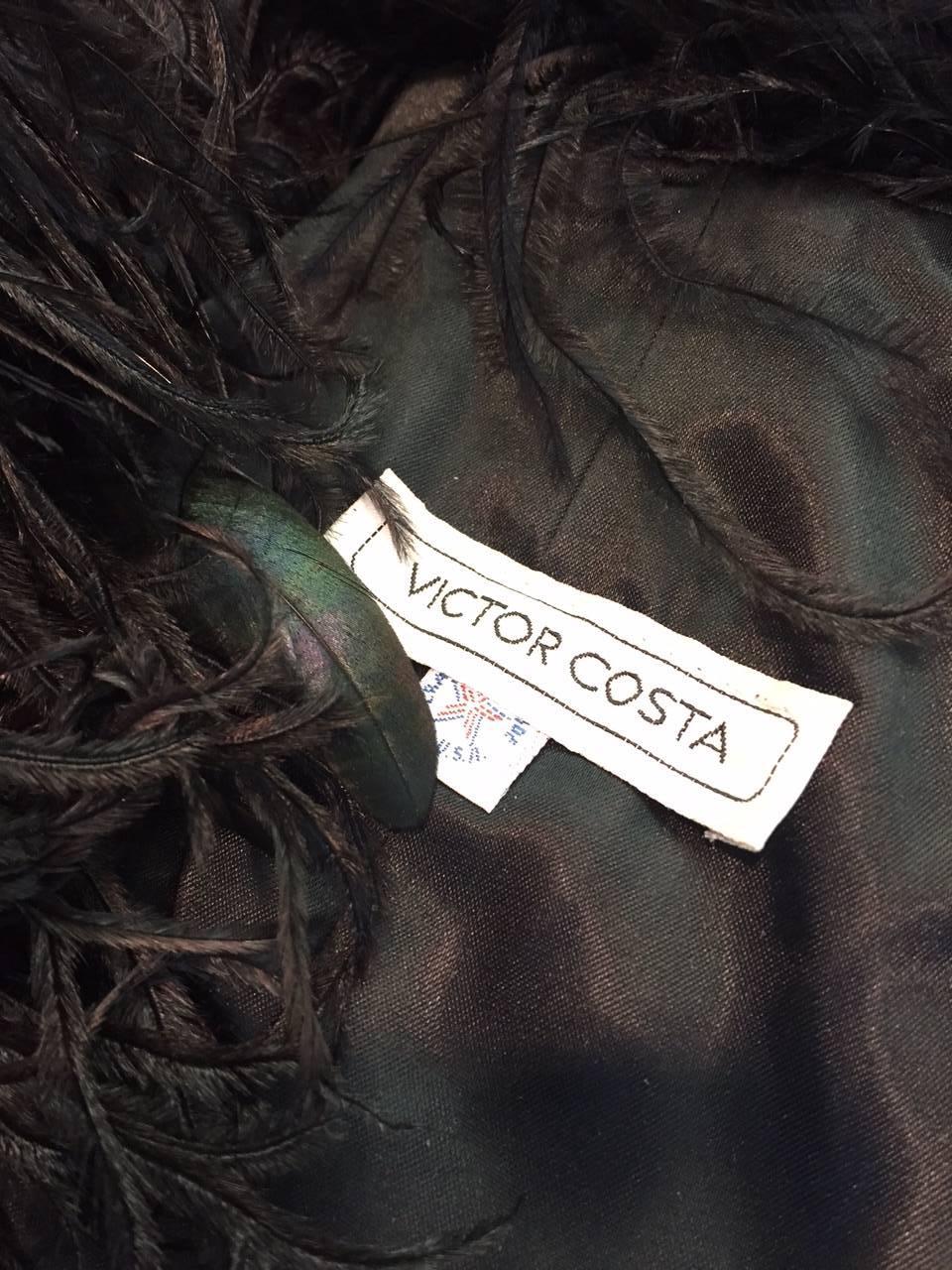 1980s Victor Costa Strapless Black Velvet Cocktail Dress w/ Extravagant Feathers 3