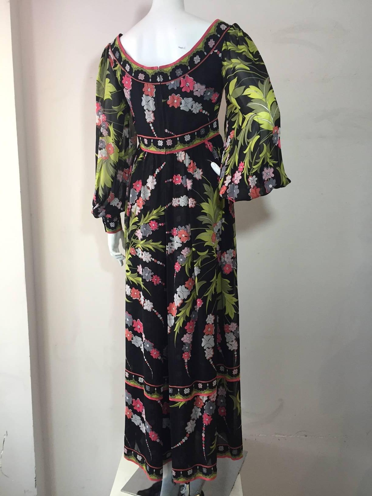 1970s Emilio Pucci Full-Legged Jumpsuit w/ Chiffon Balloon Sleeve In Excellent Condition In Gresham, OR