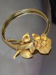 1970s Gold-Tone Stretch Belt w/ Large Flower Buckle