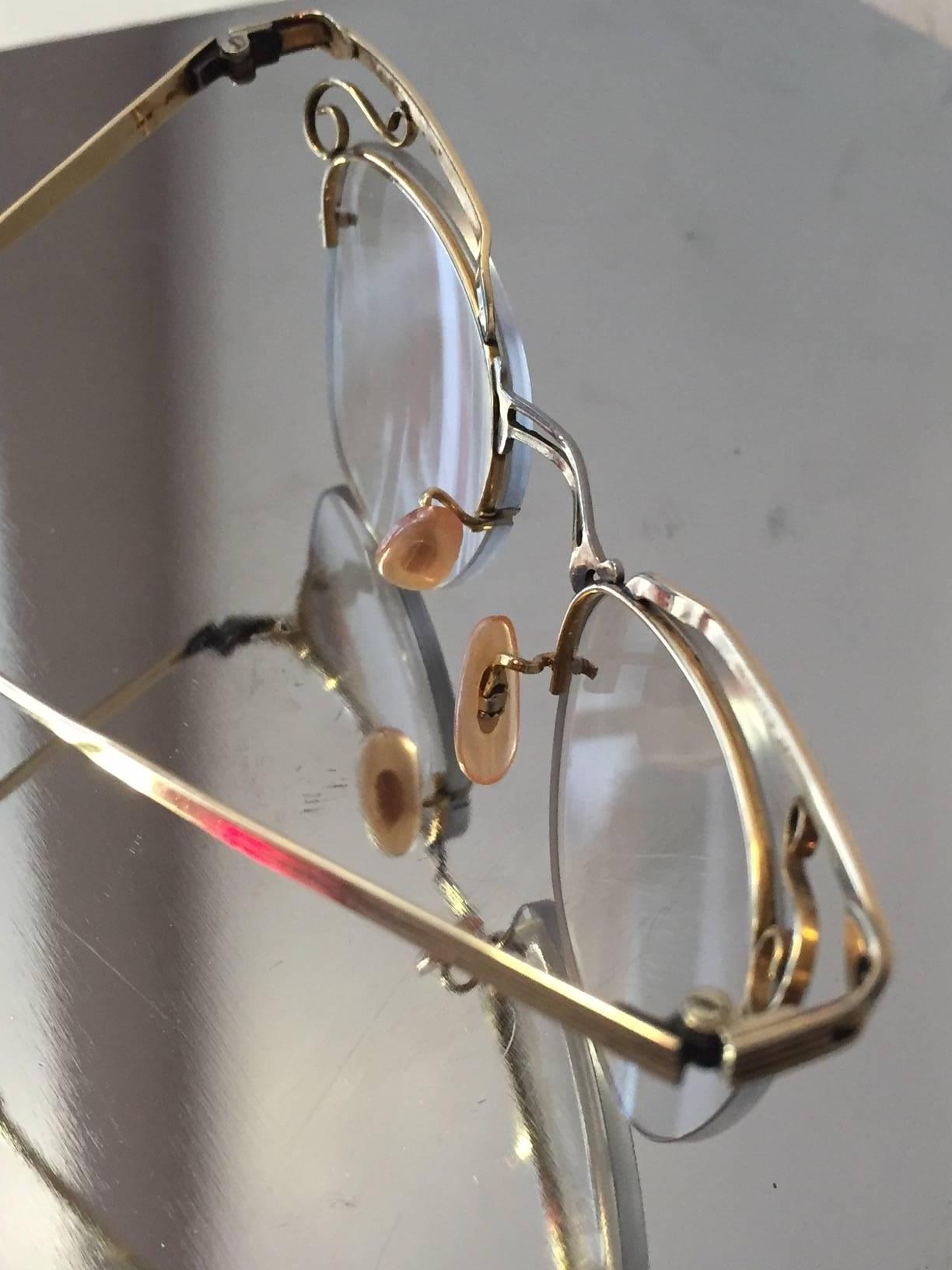 Brown 1950s Delicate Gold Filled Cat-Eye Eyeglass Frames w/ Lens
