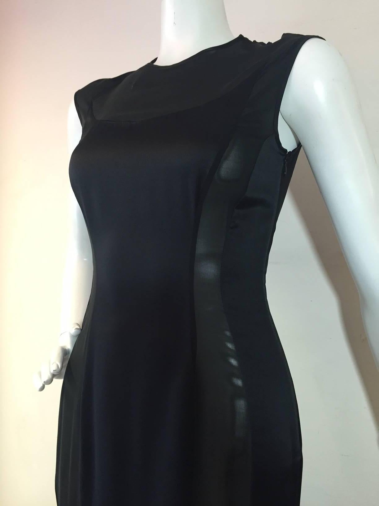 Black Richard Tyler Sleek Silk Satin Gown w/ Sheer Chiffon Panels