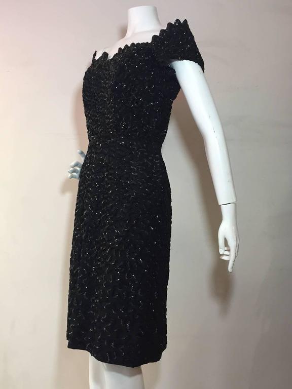 1950s Solid Sequined Boned Bodice Off-Shoulder Cocktail Dress For Sale ...