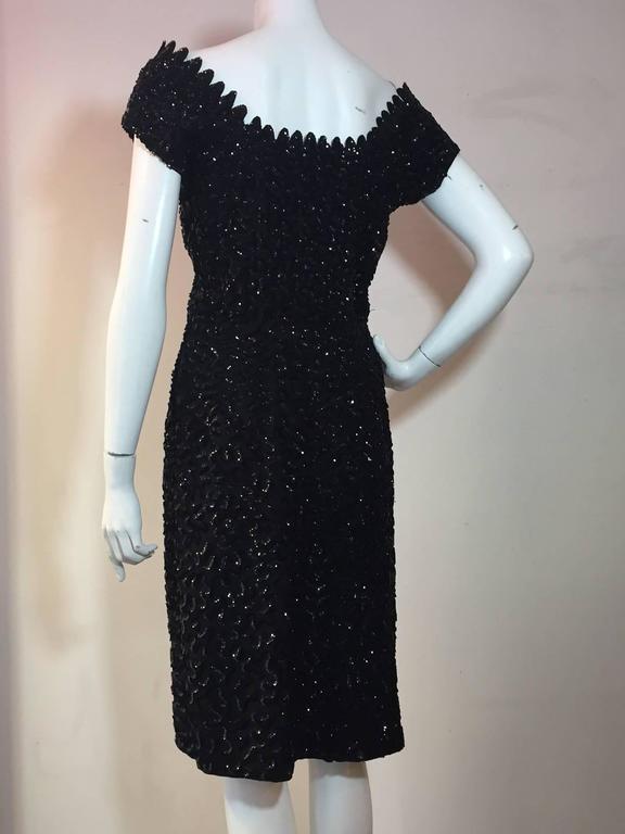 1950s Solid Sequined Boned Bodice Off-Shoulder Cocktail Dress For Sale ...