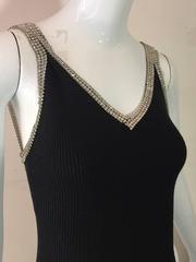 1970s Lillie Rubin Black "Knit Bazaar" Dress with Rhinestone Straps and Trim