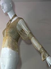 1970s Loris Azzaro Renaissance-Inspired Gold/Silver Knit Top w/ Chain Fringe