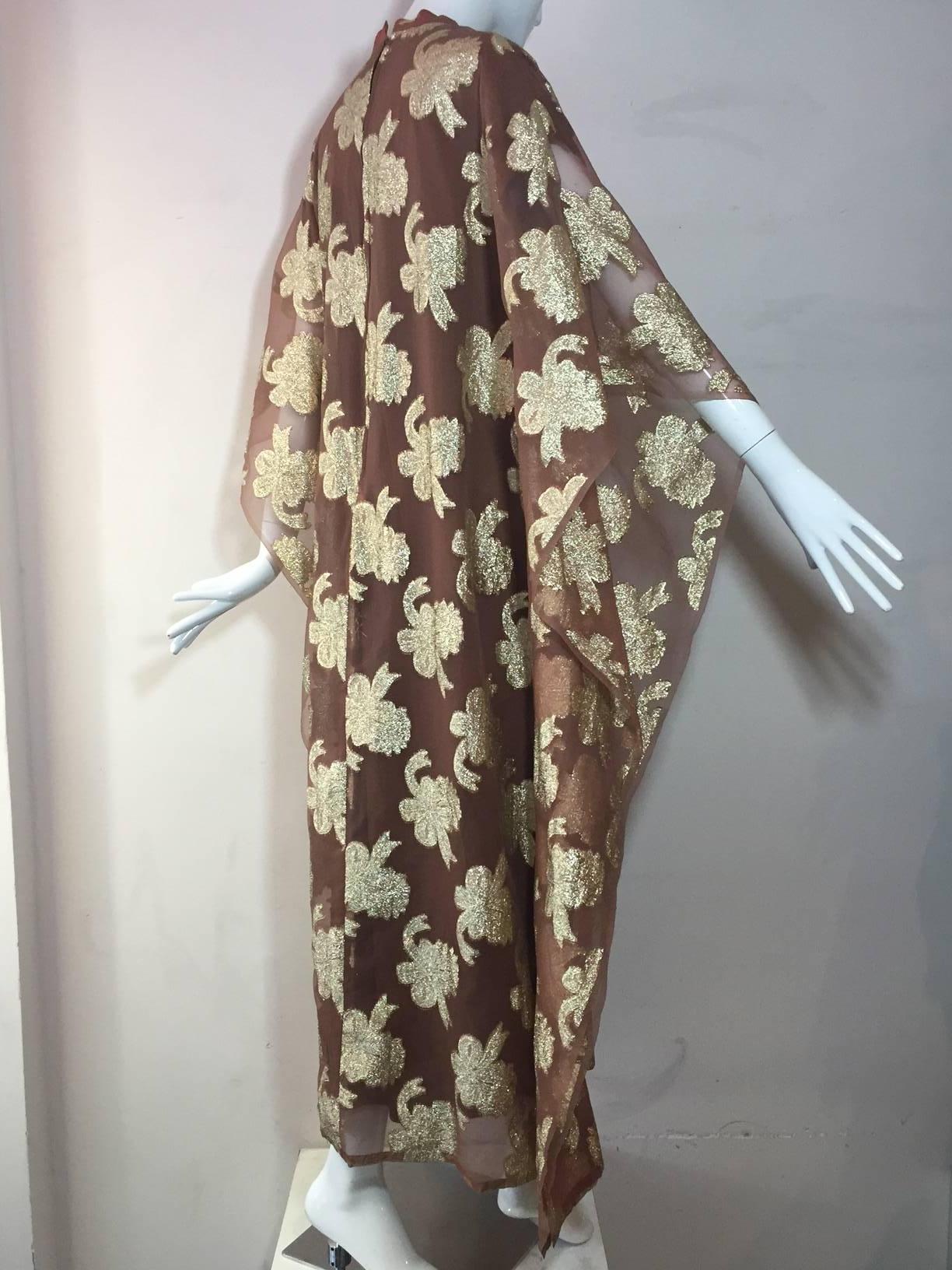 1960s Gold and Cappuccino Lame Caftan w/ Underlining   1