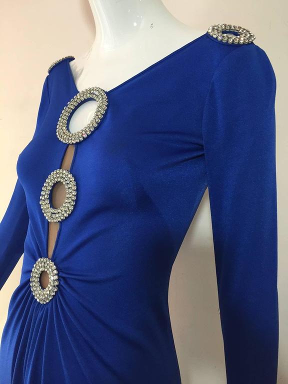 1970s Loris Azzaro Cobalt Silk Jersey Gown with Spectacular Rhinestone ...