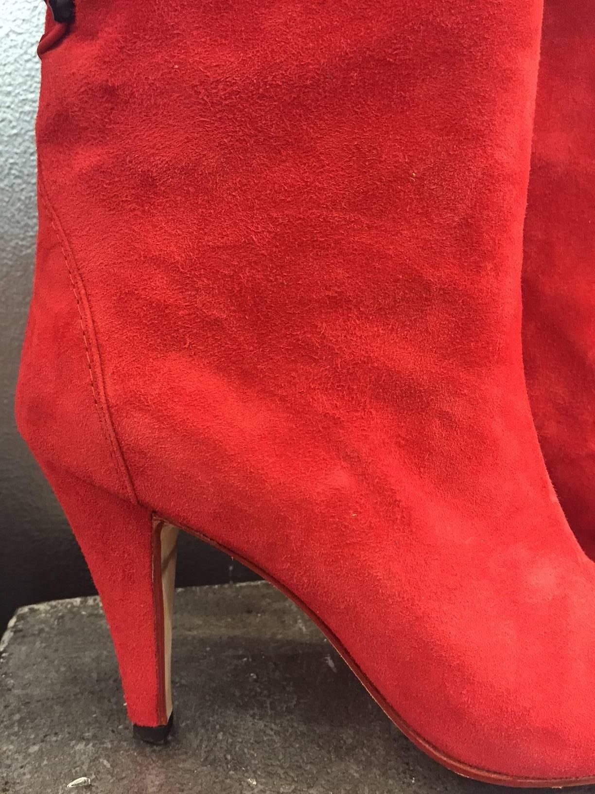 1980s Andrea Pfister Red Suede Over-the-Knee Laced Back Boots  2