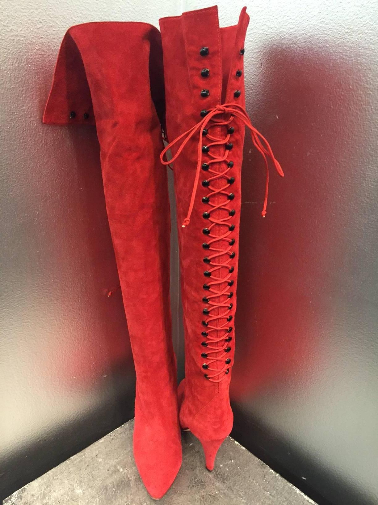 red suede knee boots