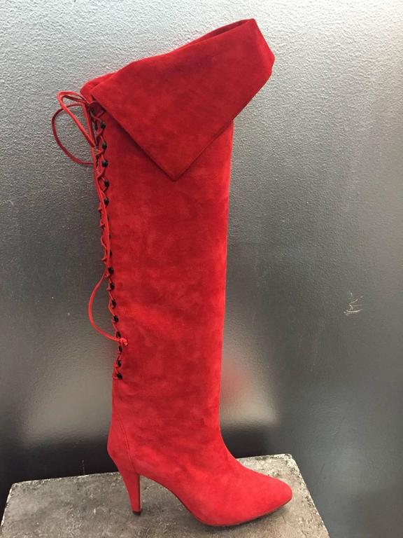 1980s Andrea Pfister Red Suede Over-the-Knee Laced Back Boots at ...