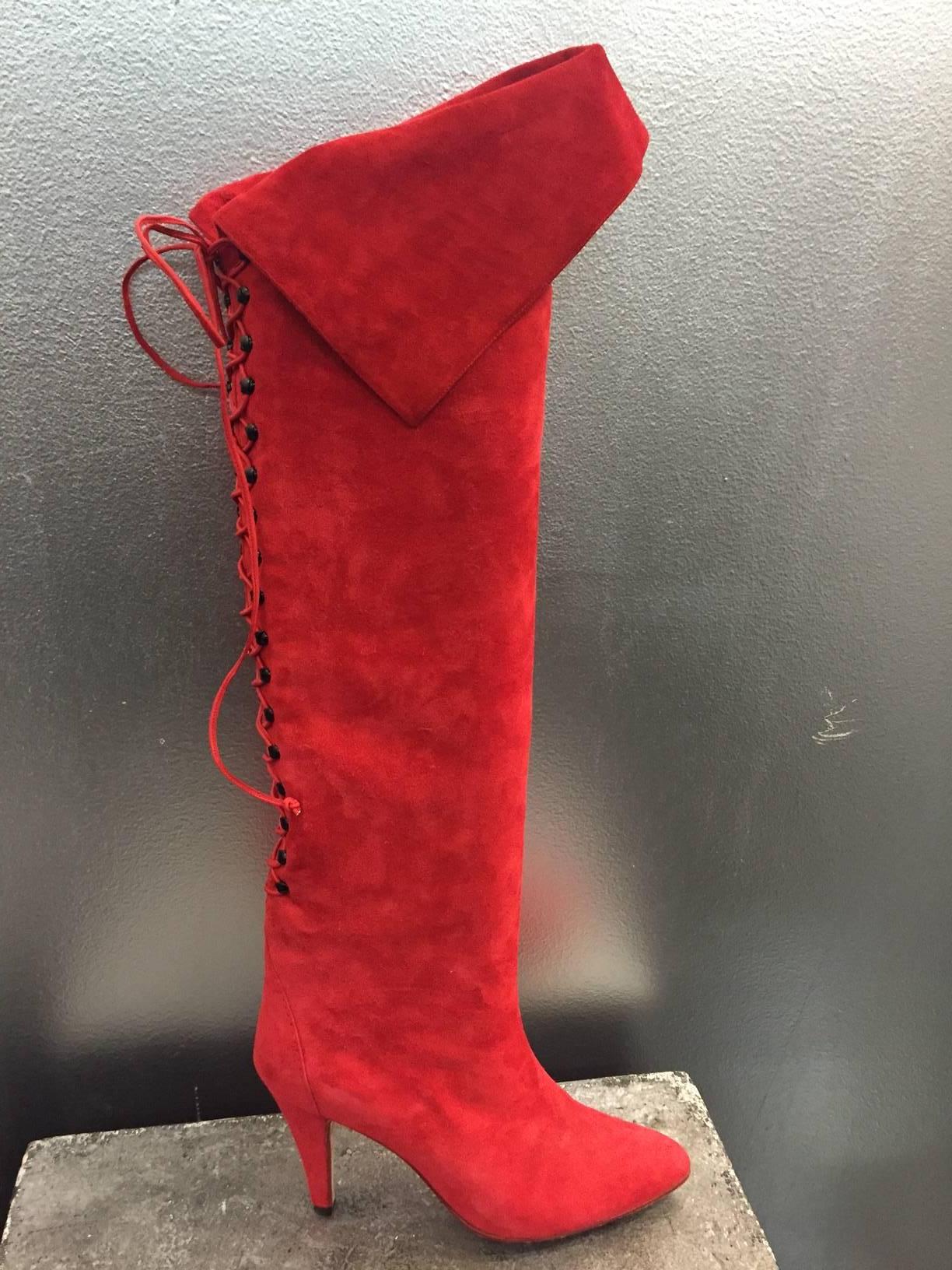 red suede over the knee boots