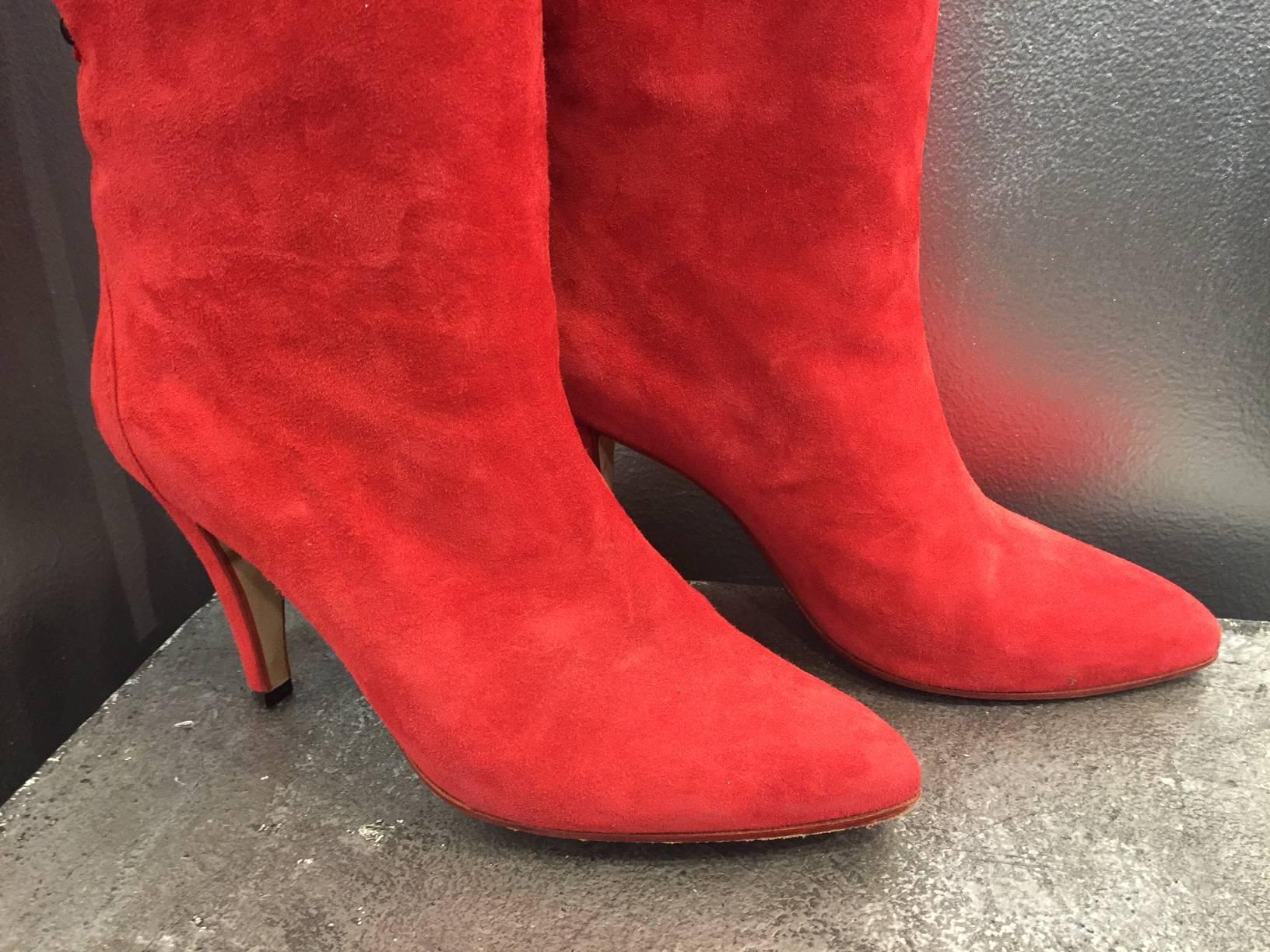 1980s Andrea Pfister Red Suede Over-the-Knee Laced Back Boots  1