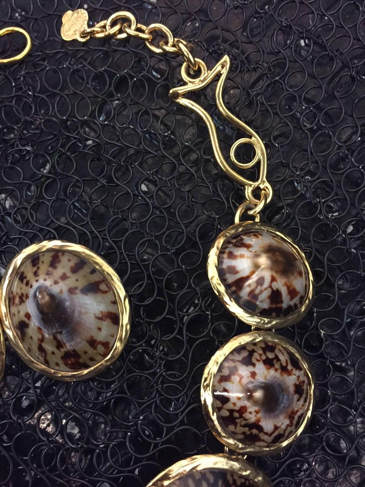 Artisan Yves Saint Laurent Rive Gauche Leopard Mollusk Shell Necklace and Earring Set For Sale