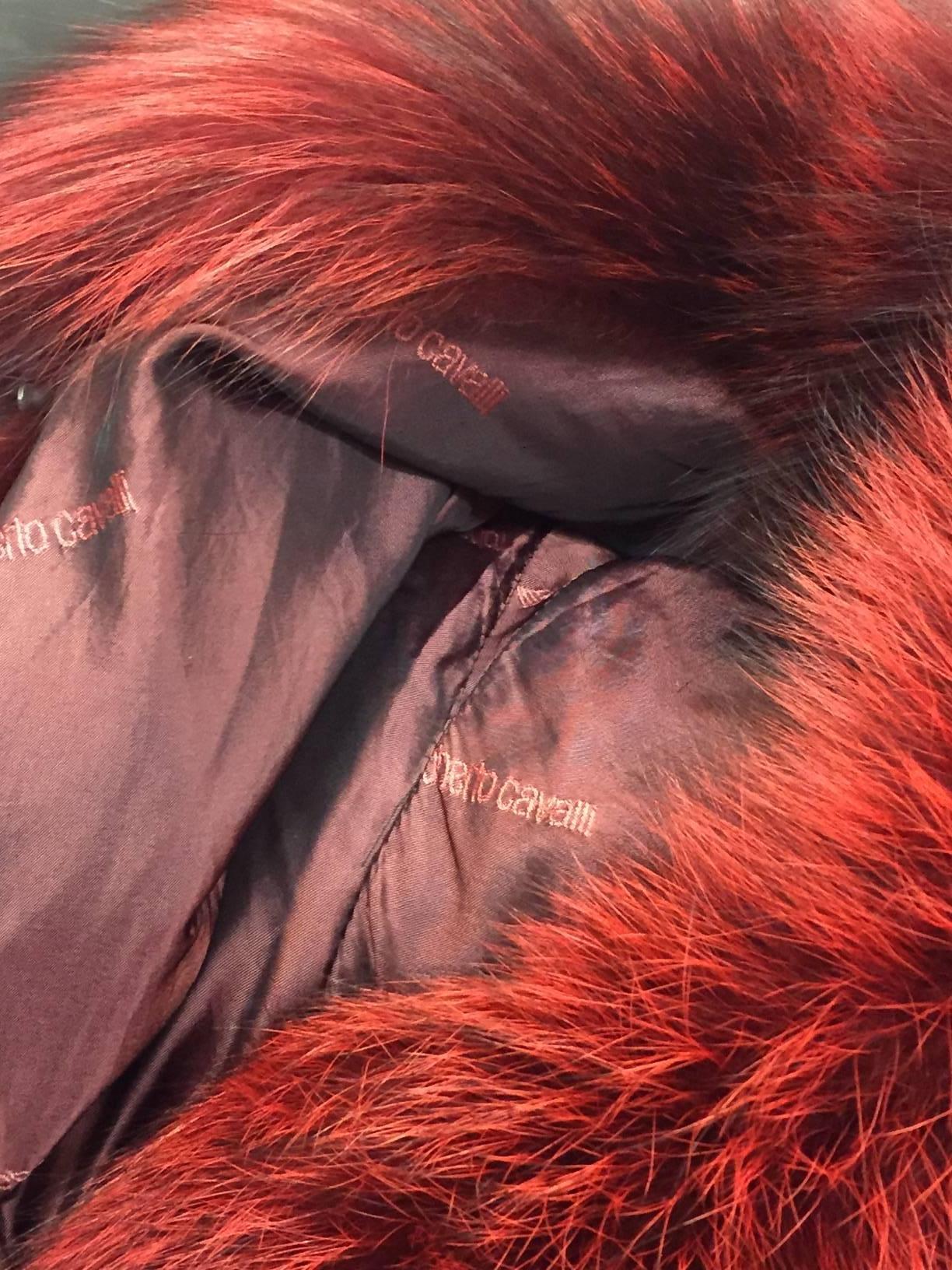 Roberto Cavalli Scarlet Dyed Shadow Fox Full-Length Coat In New Condition In Gresham, OR