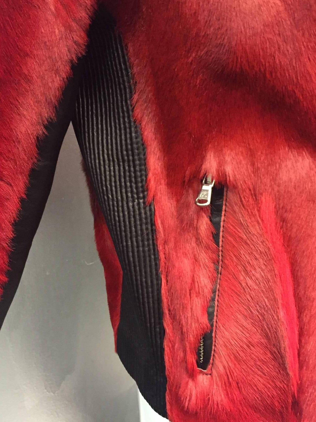 Brown Dolce & Gabbana Red Goat Hide and Black Leather Motorcycle Jacket.