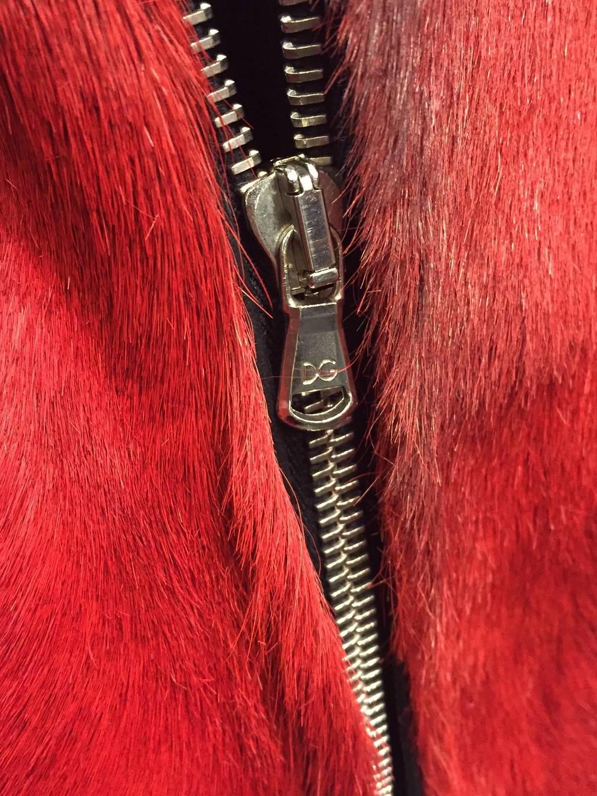 Women's or Men's Dolce & Gabbana Red Goat Hide and Black Leather Motorcycle Jacket.