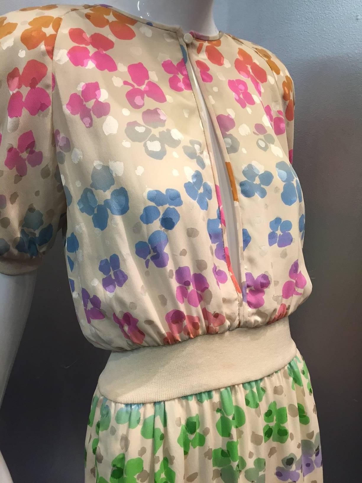 Women's Valentino - Night Silk Jacquard and Knit Dress w/ Rainbow Floral Print