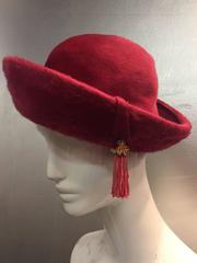 1950s Elsa Schiaparelli Fur Felt "Shocking Pink" Brimmed Hat w Tassel