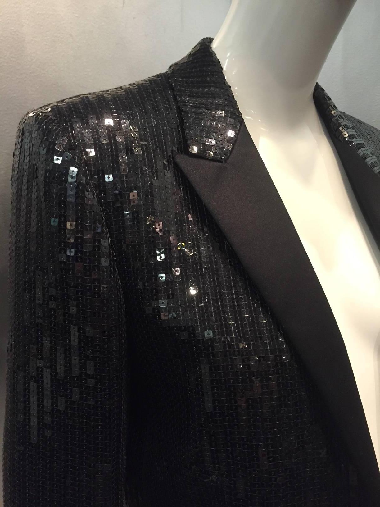 Saint Laurent Black Sequin Tuxedo Jacket with Satin Lapels In New Condition In Gresham, OR