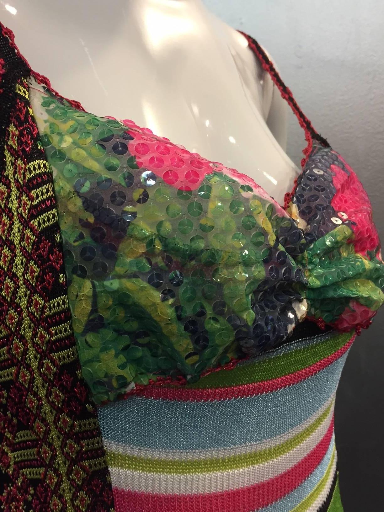 Women's Lacroix Bazaar Trademark Mixed Pattern Knit Cocktail Dress w/ Sequin Bust