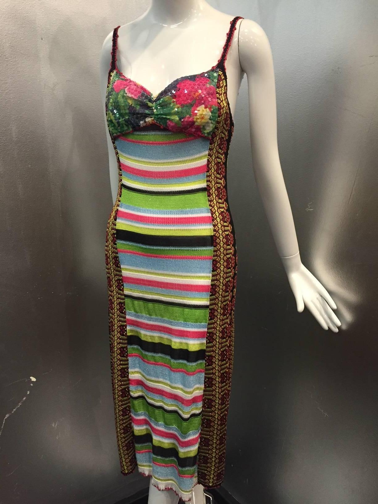 The wonderful Christian Lacroix multi-color, multi-patterned, trademark mix is in full swing with this knit and sequined Bazaar cocktail dress!  