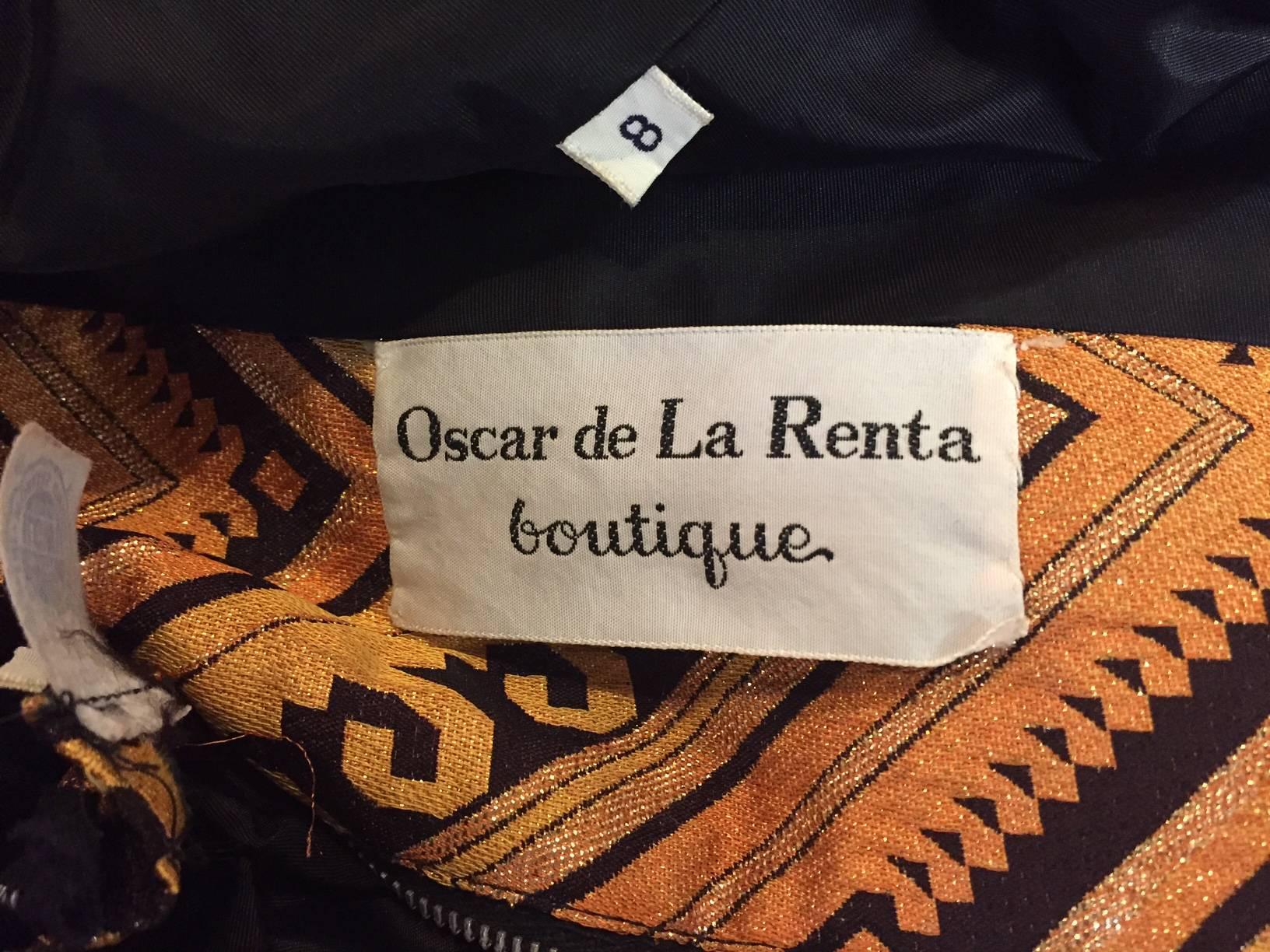 1960s Oscar de La Renta Gold & Black Brocade Cocktail Suit w/ Sequin Bodice For Sale 4