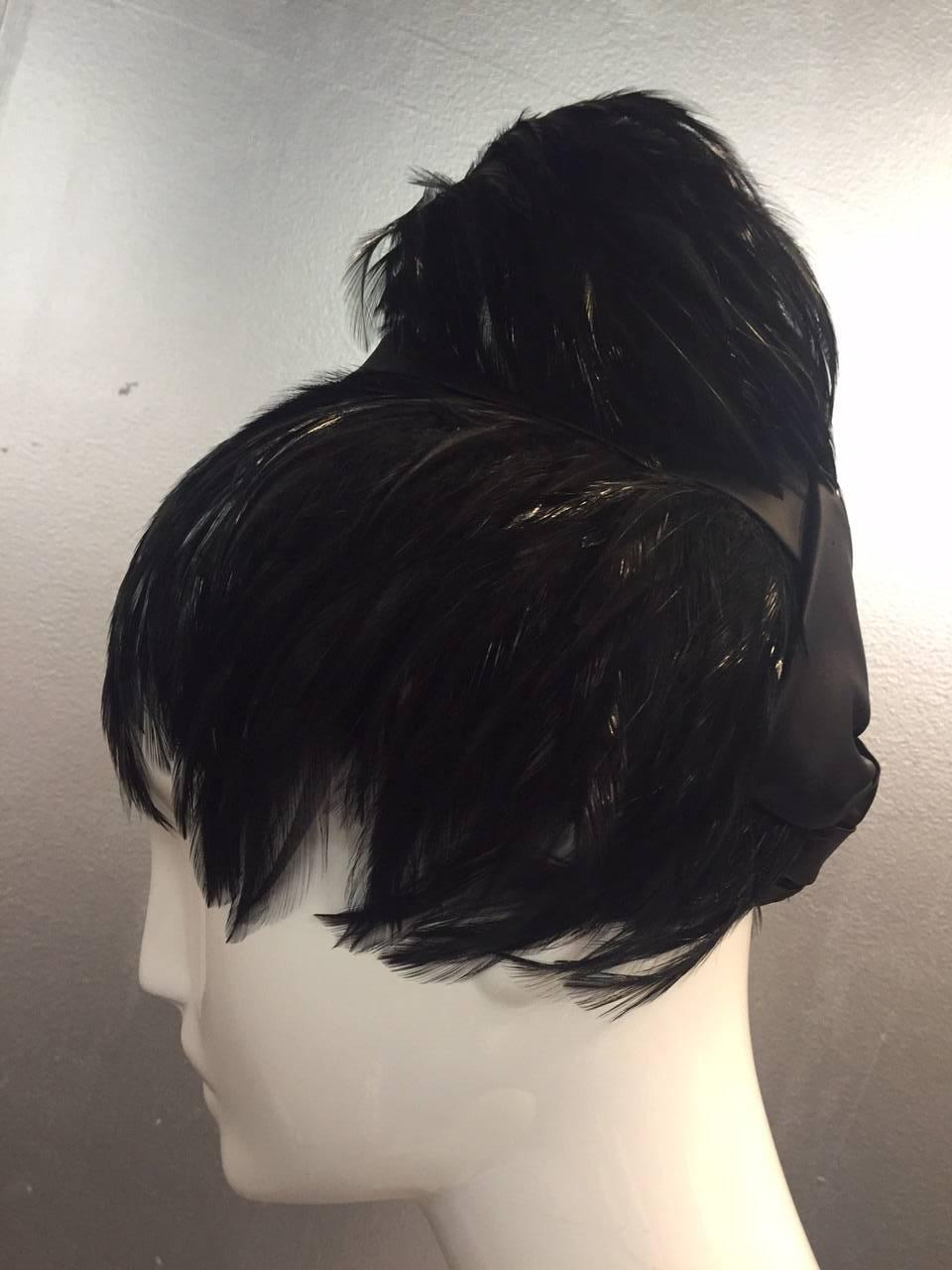 Women's 1960s Sonni of California Black Feathered Beehive Wig Hat