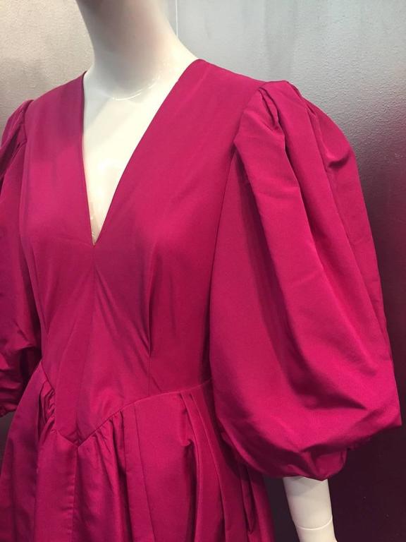 1980s Pauline Trigere Balloon Sleeve Pink Silk Taffeta Dress