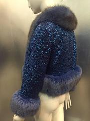 1960s  Cobalt Sequined Bolero Jacket w/ Blue Dyed Fox Trim