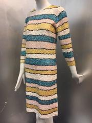 1960s Imperial Wool Knit Striped Sequin Cocktail Dress in Easter Pastels