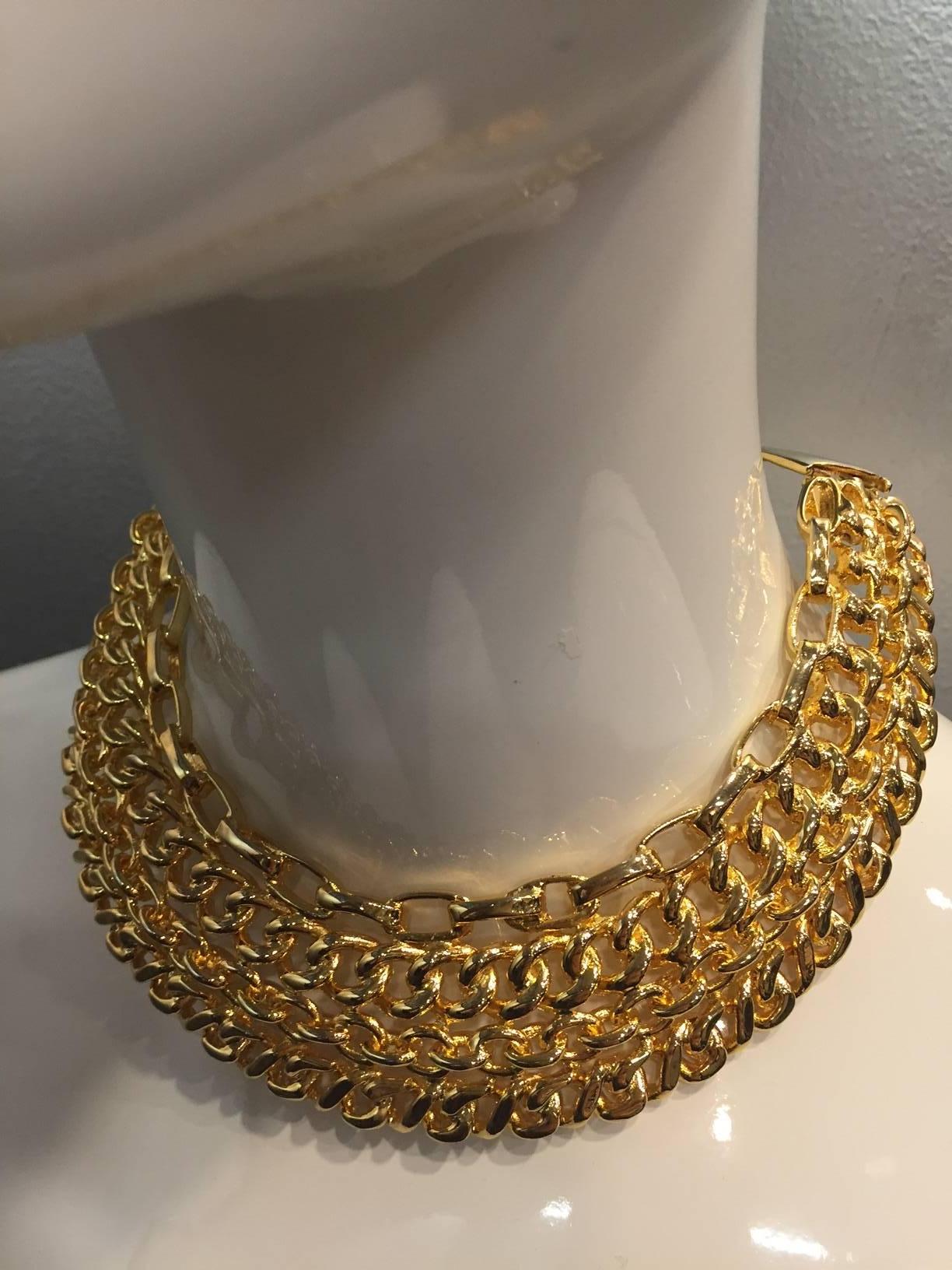 Women's or Men's 1980s Kenneth Jay Lane Gold-Tone Chain Collar Necklace