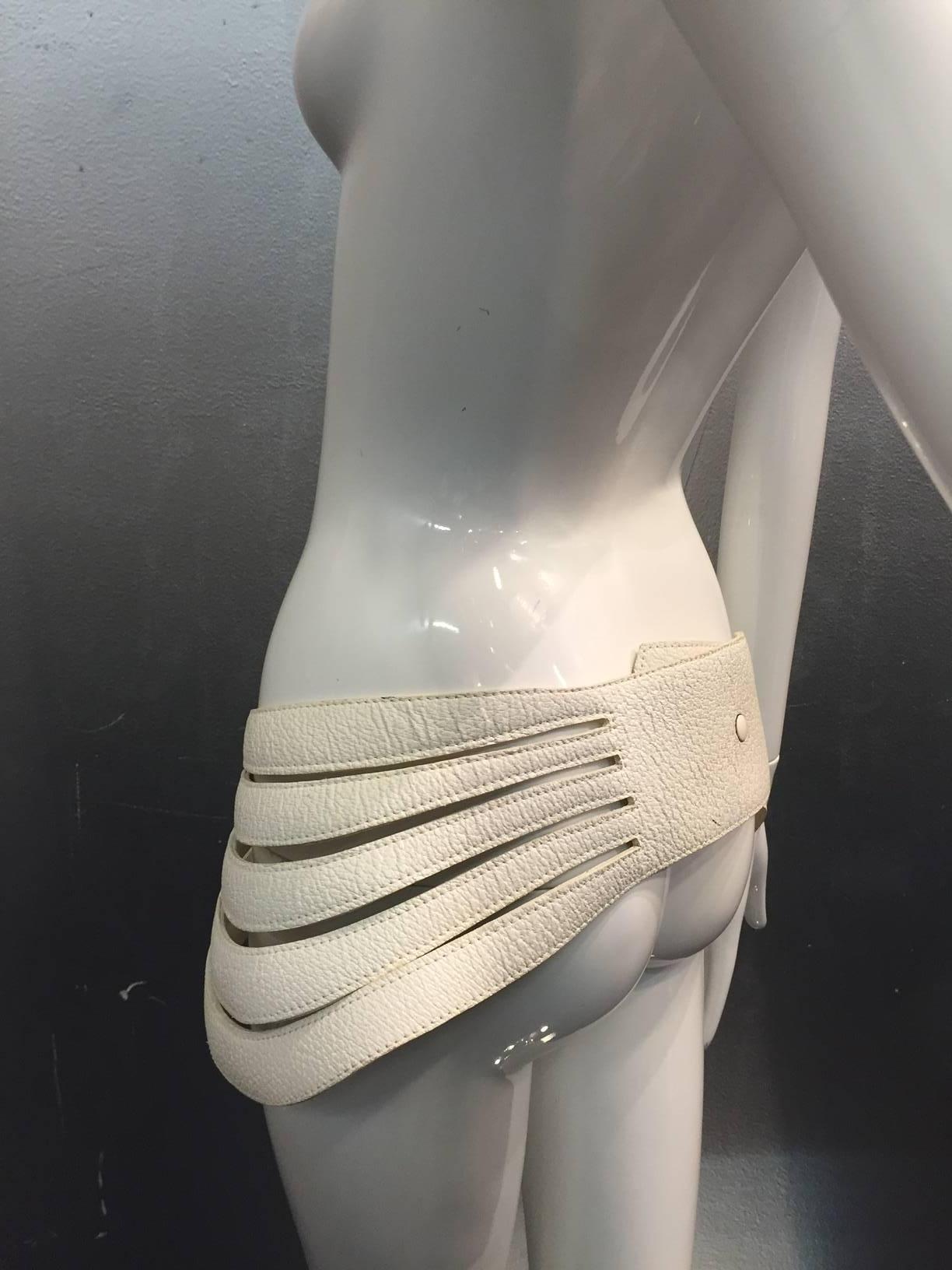 Beige 1980s Ted Lapidus Bone Leather Sculpted Hip Belt