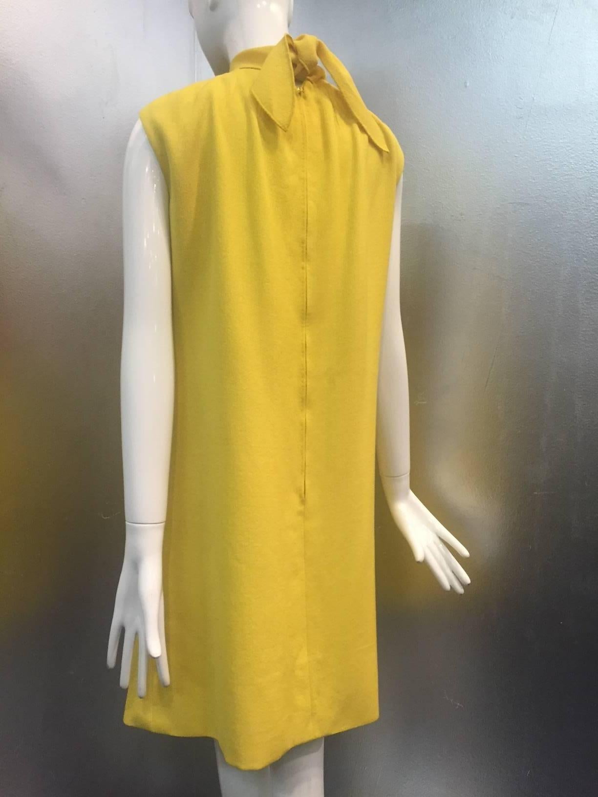 Women's 1960s Pauline Trigere Lemon Yellow Trapeze Mini w/ Poppy Appliqués
