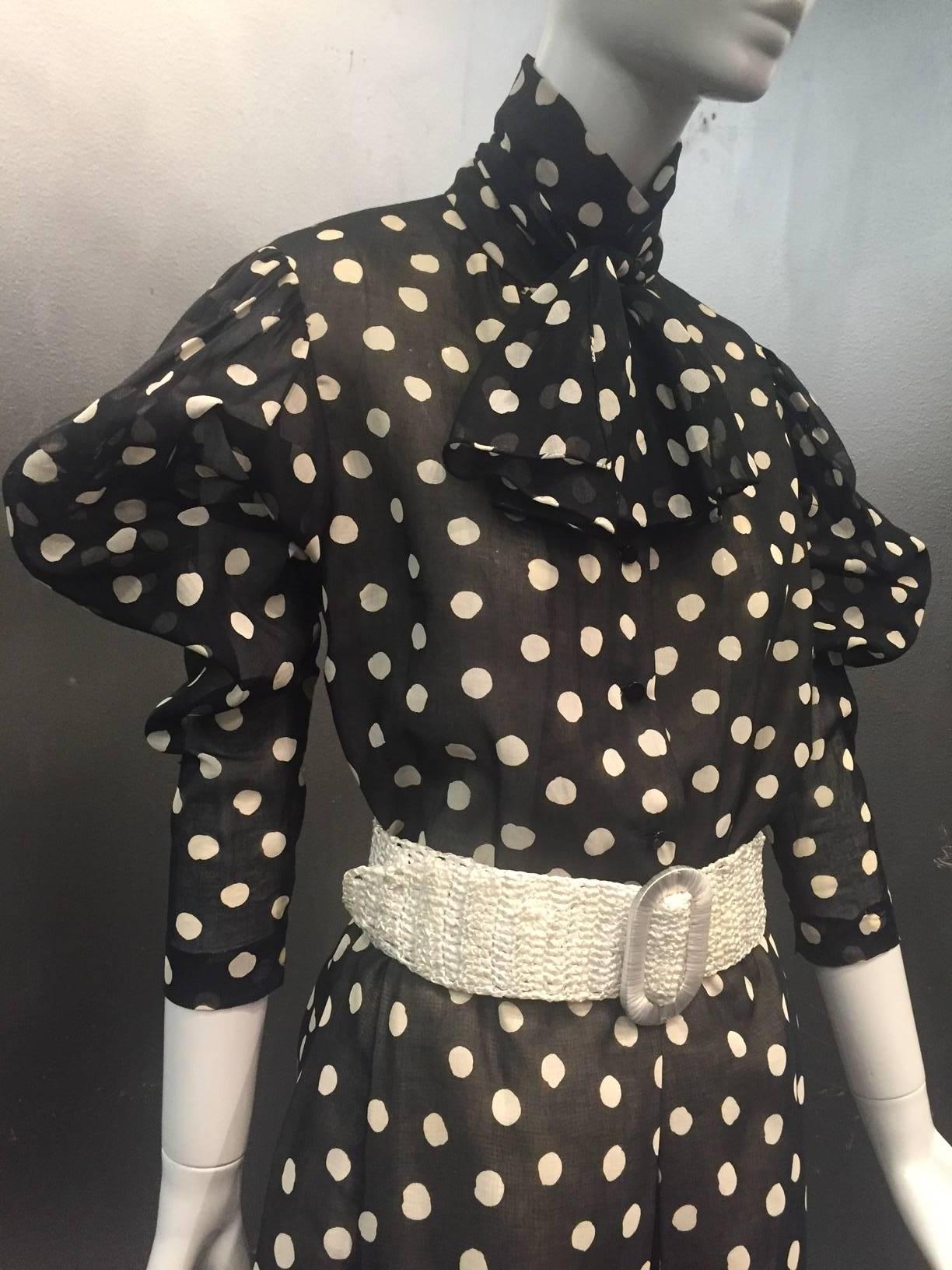 1970s Pauline Trigere Polka-Dot Cotton Voile  Blouse and Skirt Ensemble In Excellent Condition In Gresham, OR