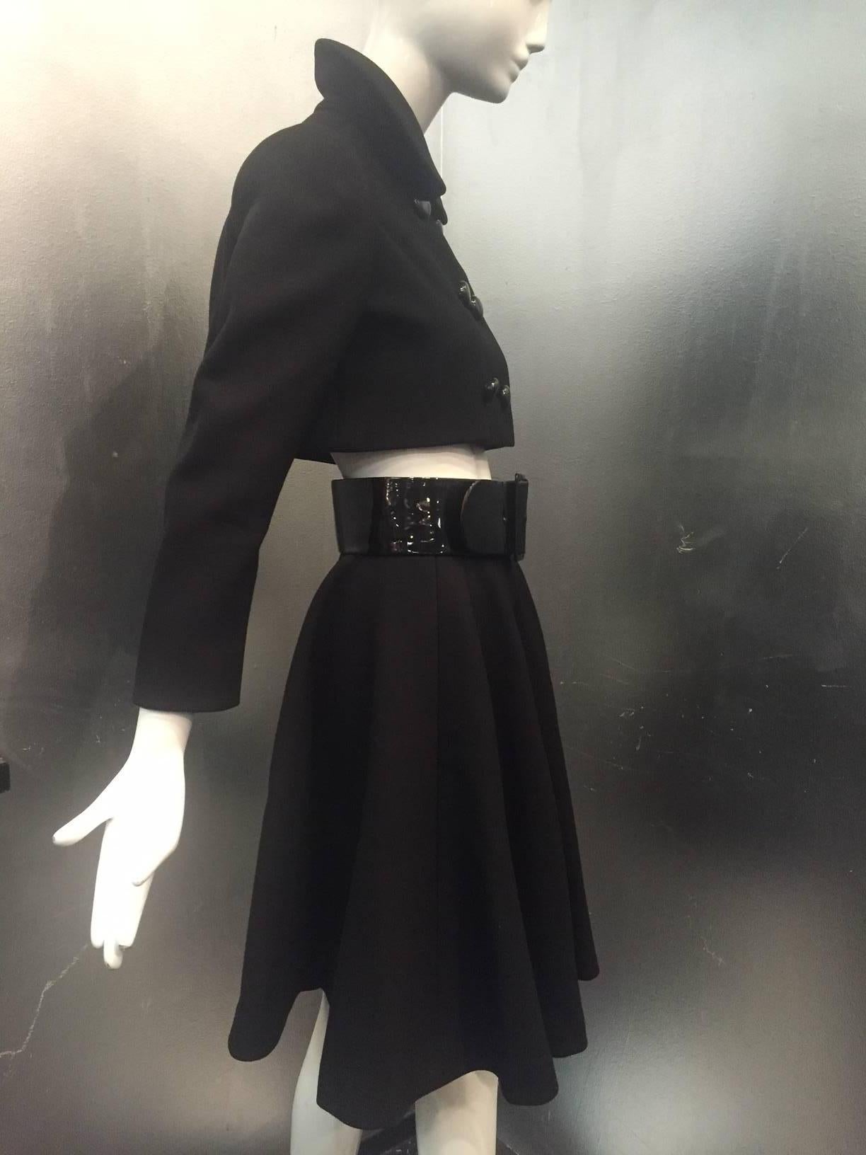 Black 1960s Norman Norell Wool Flared Skirt and Double Breasted Bolero Jacket w/ Belt