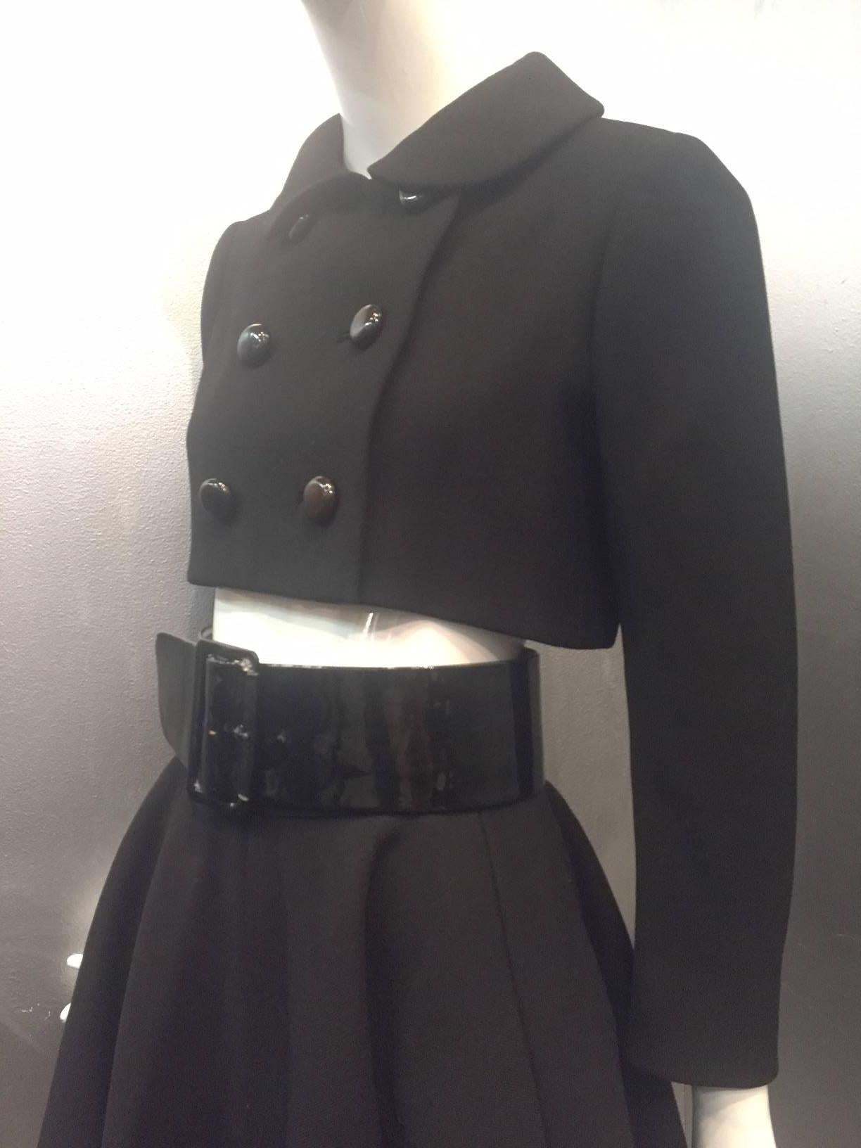 1960s Norman Norell Wool Flared Skirt and Double Breasted Bolero Jacket w/ Belt In Excellent Condition In Gresham, OR