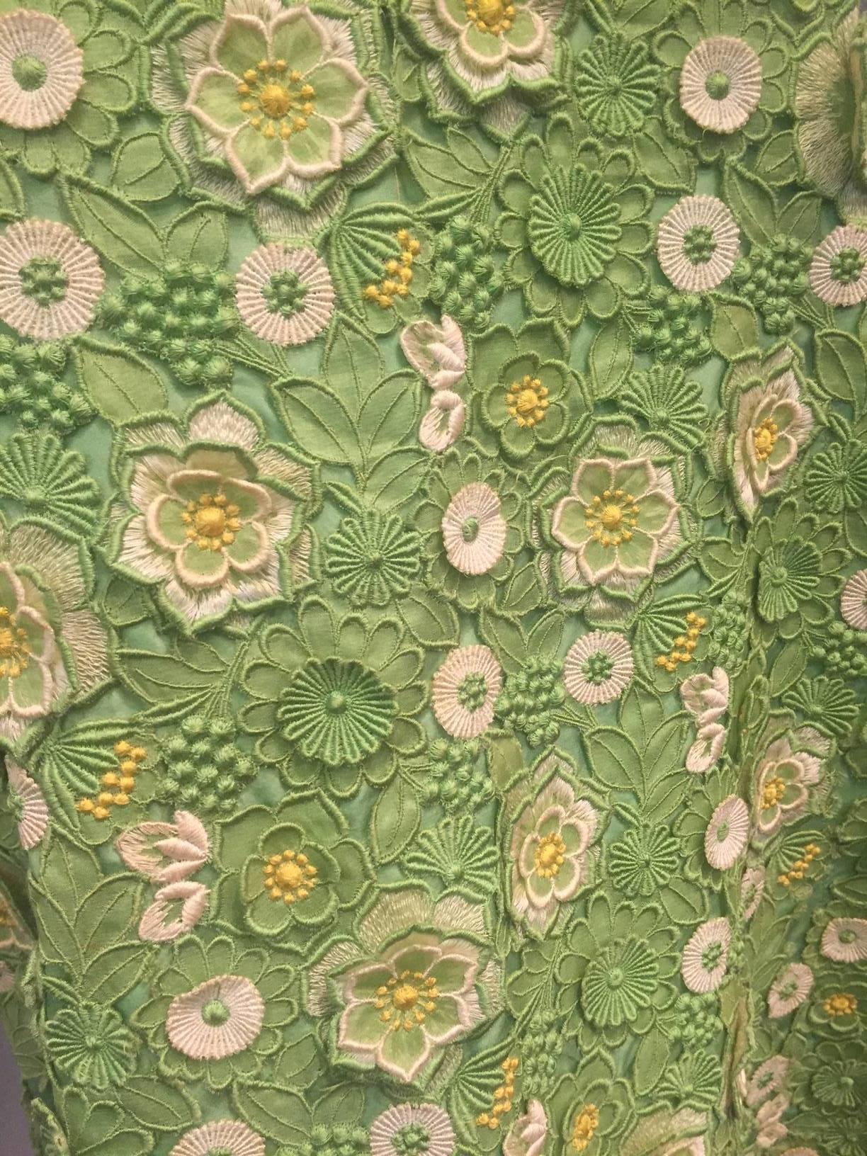1960s Arnold Scaasi Apple Green Silk Appliqué Lace Mini Dress w/ Bolero Jacket 4