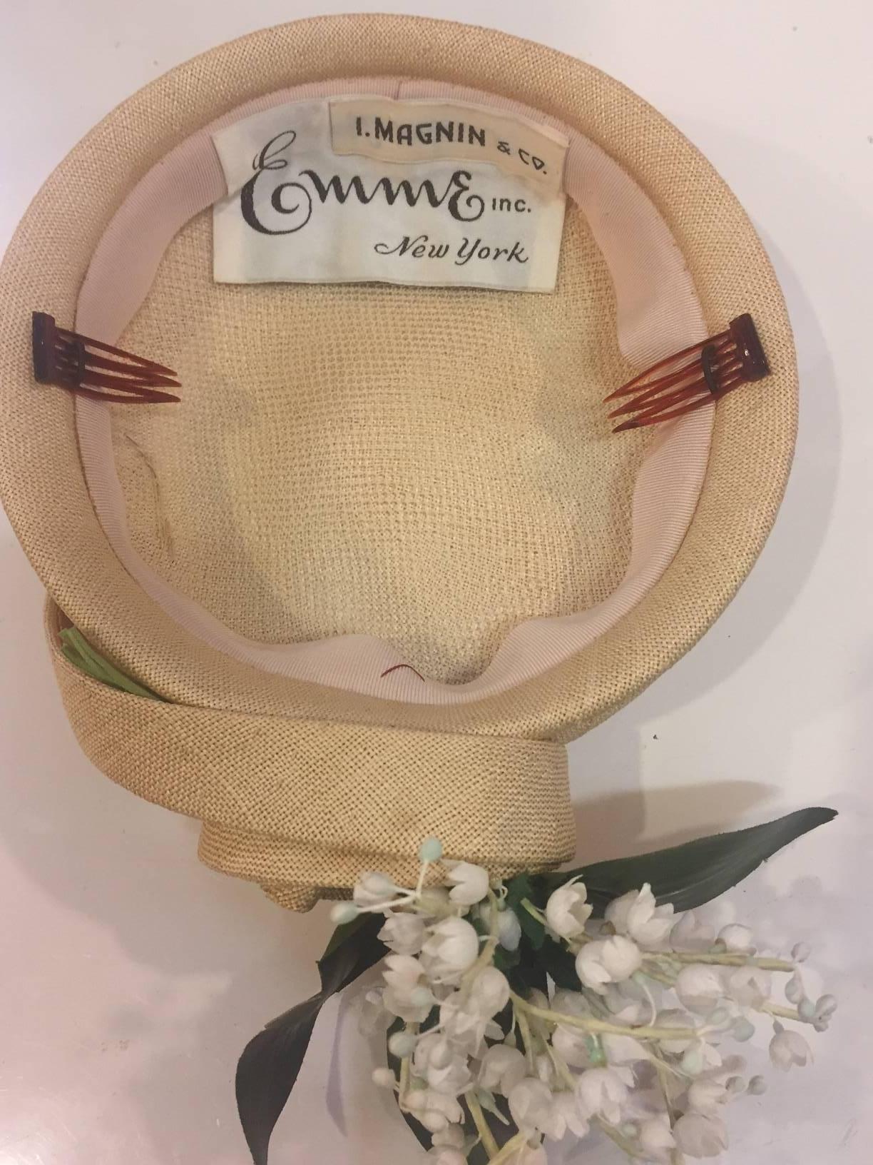 1950s Emme - New York Straw Hat with Lily Of the Valley  4