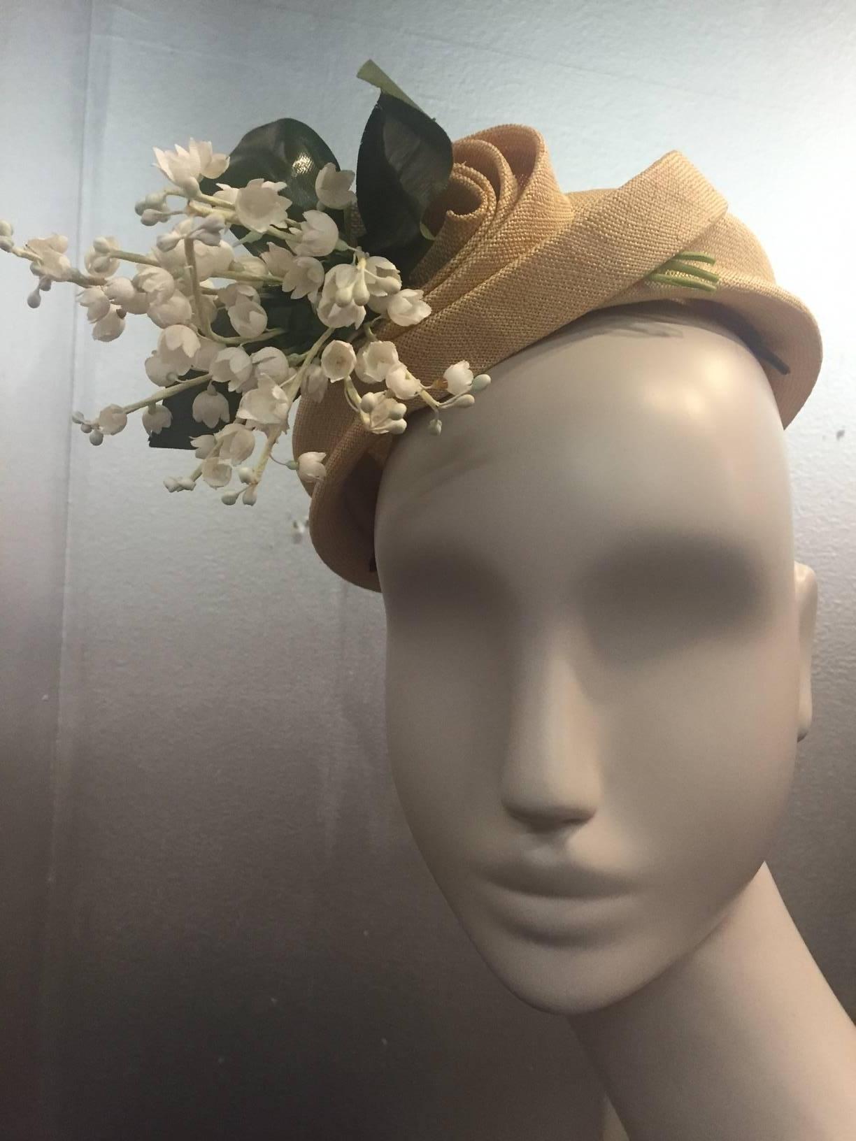 1950s Emme - New York Straw Hat with Lily Of the Valley  1