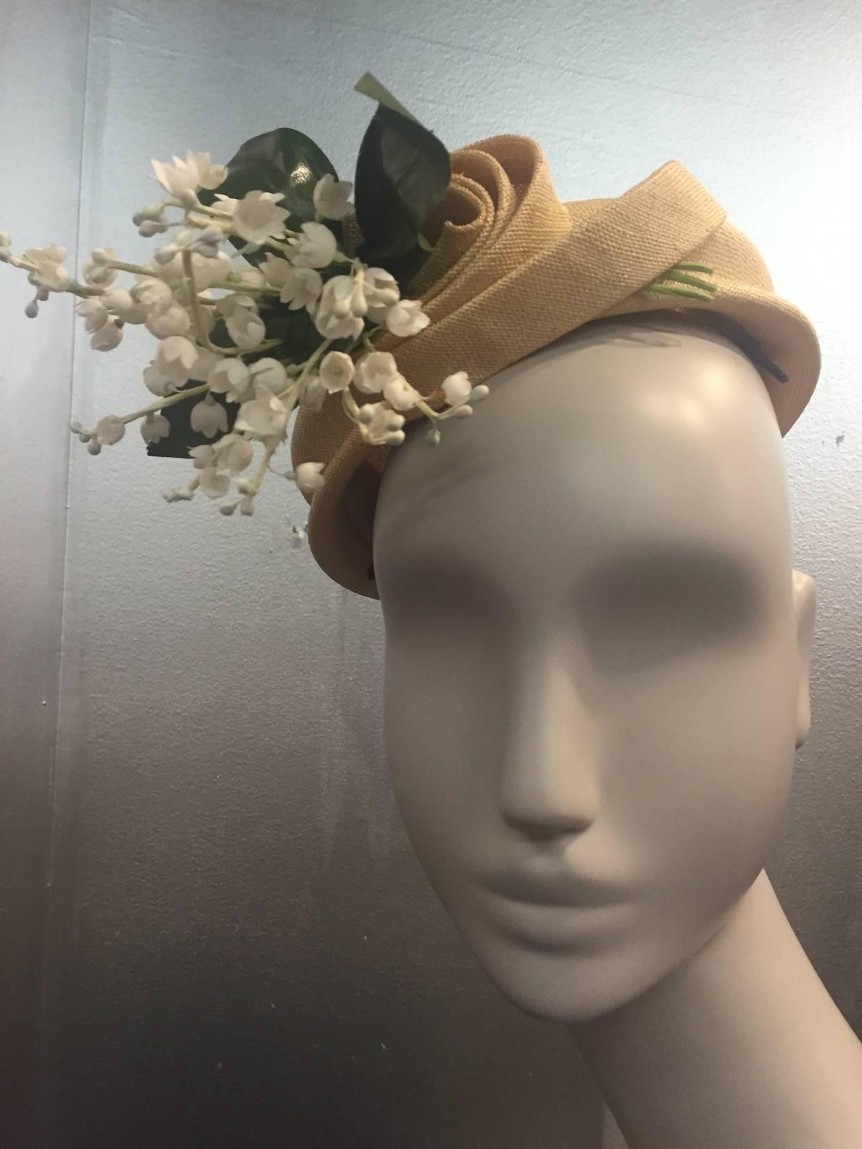 Gray 1950s Emme - New York Straw Hat with Lily Of the Valley 
