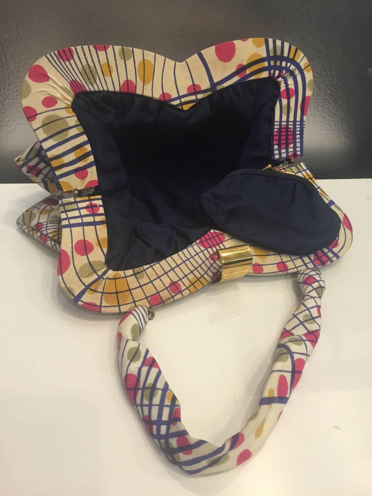 1940s Whimsical Polka-Dot and Plaid Faille Framed Purse 1
