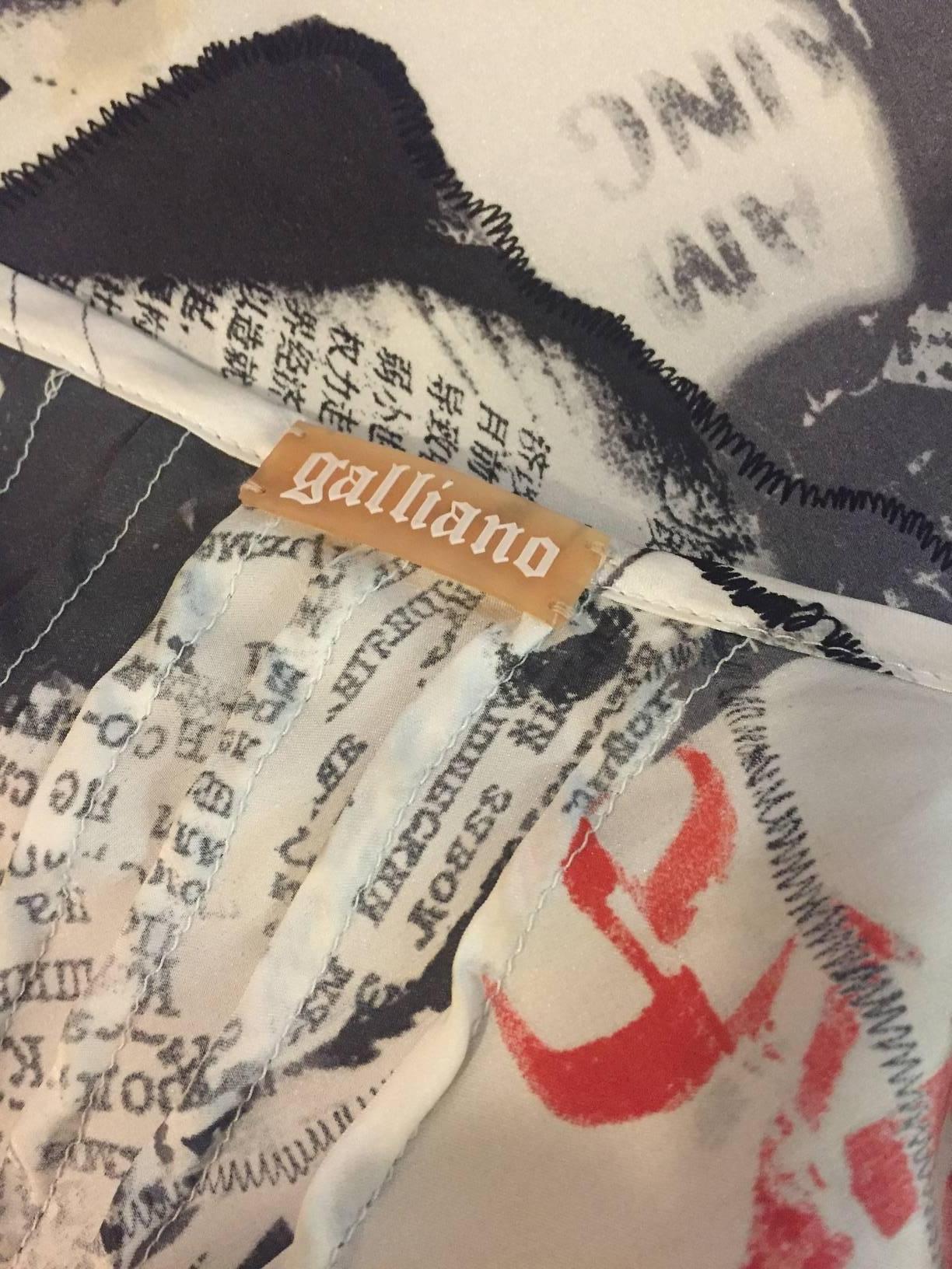 Iconic Galliano News Paper Print Bias Silk Satin Half Slip Skirt 1