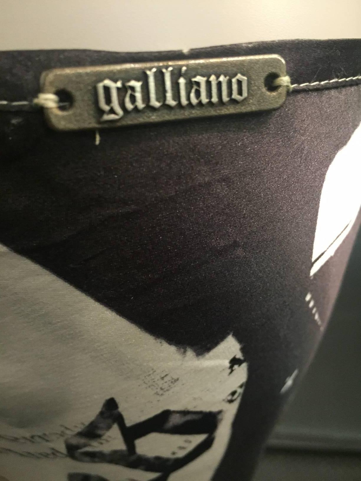 Women's Iconic Galliano News Paper Print Bias Silk Satin Half Slip Skirt