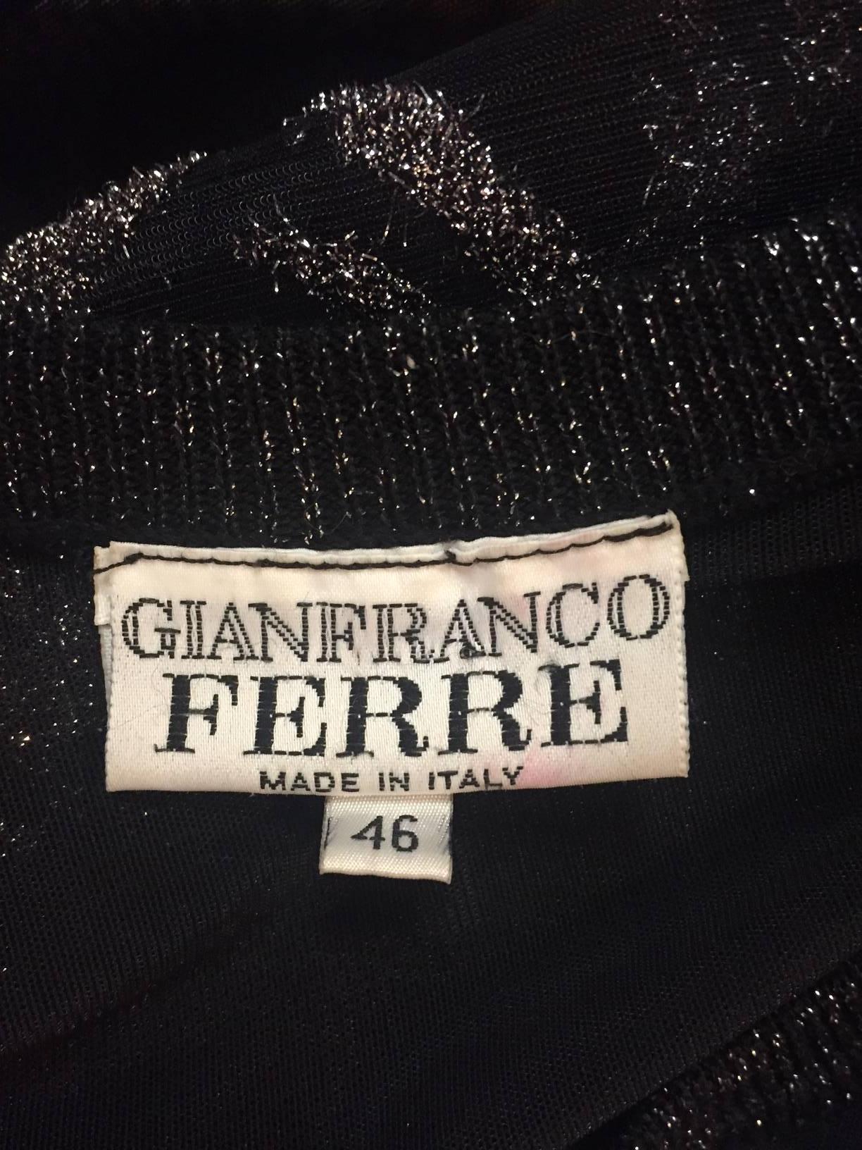 1990s Gianfranco Ferre Sheer Net and Silver Lame Pullover in Bamboo Pattern 1