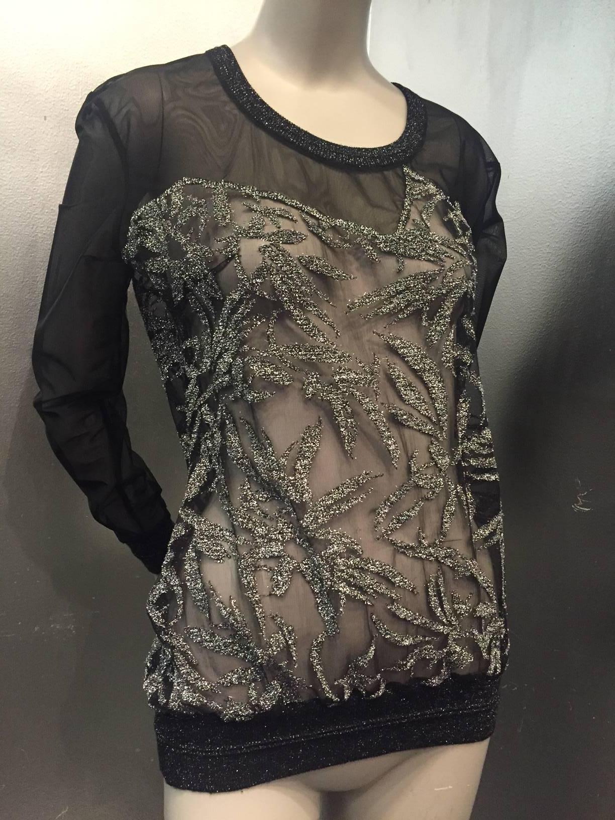 Women's or Men's 1990s Gianfranco Ferre Sheer Net and Silver Lame Pullover in Bamboo Pattern