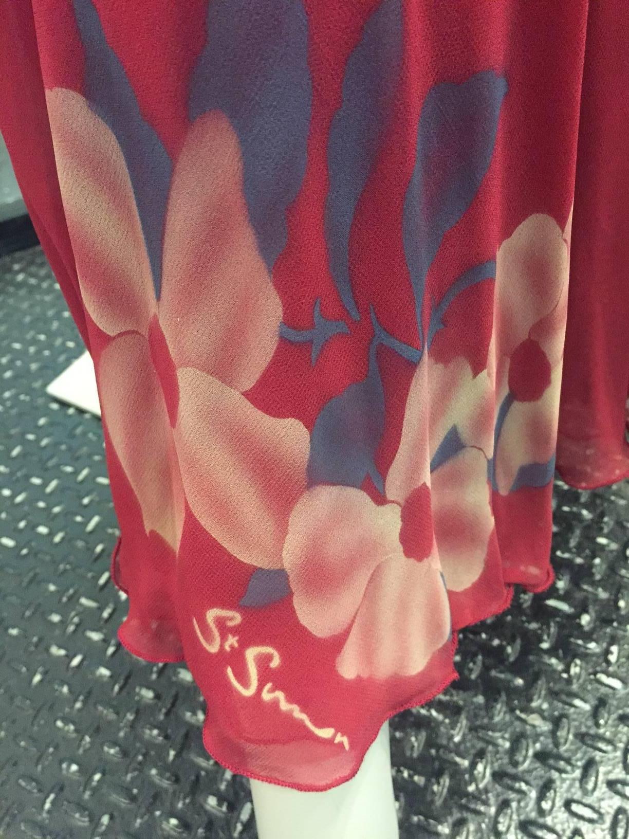 Red 1970s Merlot Rayon Crepe Dancing Dress w/ High Slit Wrap Skirt